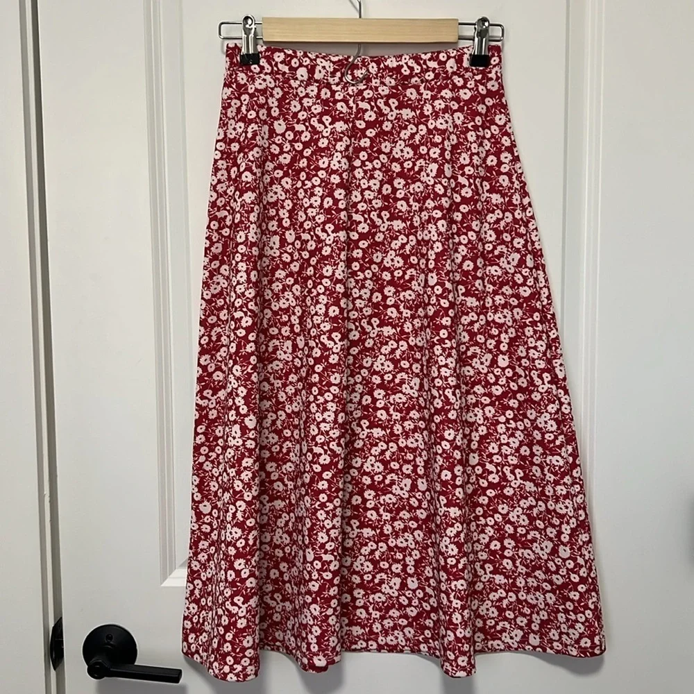 Shein Girls Floral red and white Midi Skirt size 11-12